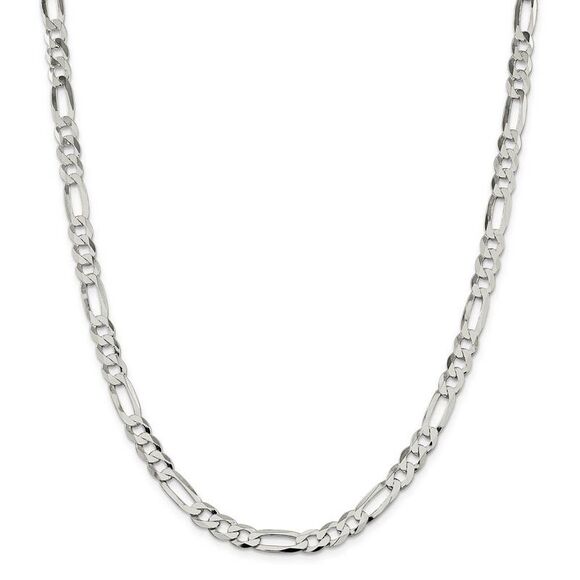 Men's 7mm Sterling Silver Solid Flat Figaro Chain Necklace, 22 Inch - Picture 3 of 8